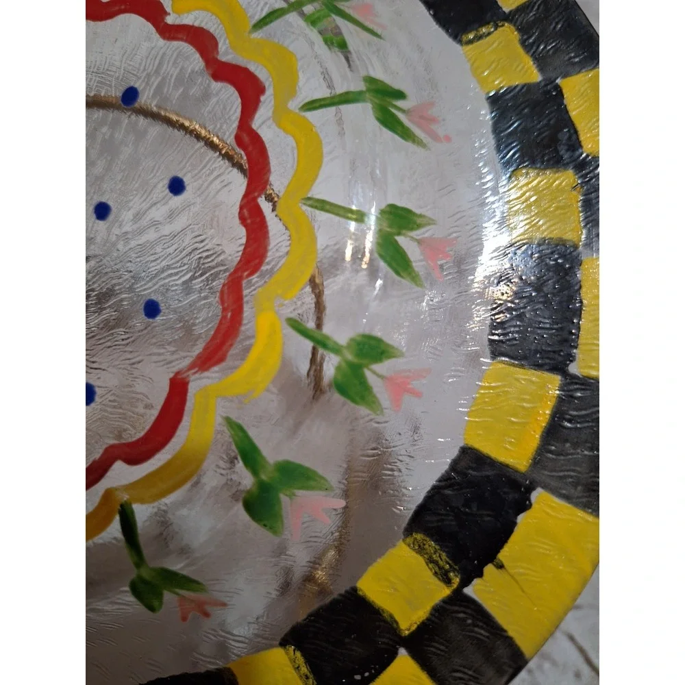 Vintage 1960's MacKensie-Childs Reverse Hand Painted Fused Glass Tulip Plate - Picture 10 of 12